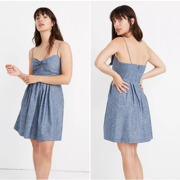 Madewell Chambray Cami Dress Blue Denim Spaghetti Strap Summer Mini Size 8 - Picture 1 of 6